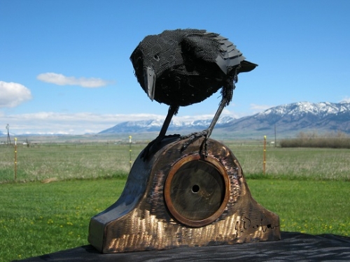 Image of "Clock Raven" sculpture by Jim Dolan